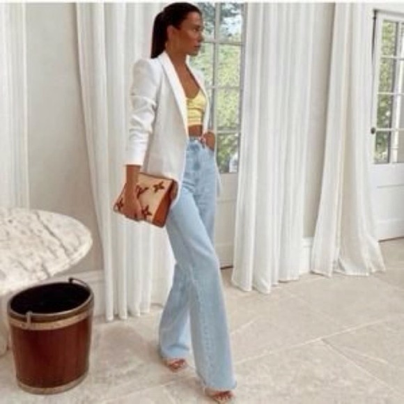 ZARA Wide Leg Raw Hem High Waist Blue Woman’s Blogger Favorite Jean Sz 8 - Picture 1 of 6